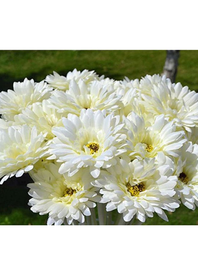 Artificial Silk Gerbera Daisy Flower Bouquet White/Yellow 50cm - Image 3